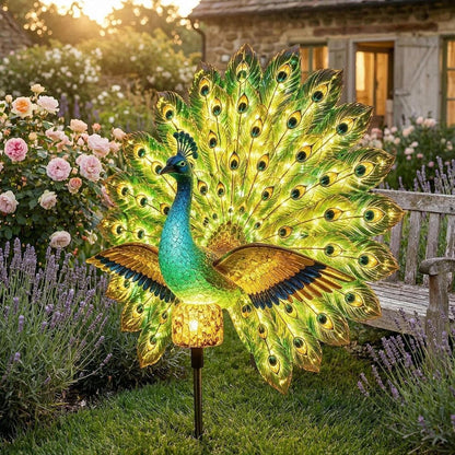 Solar Peacock Garden Sculpture – LED Auto-On, Outdoor Yard Art Decor