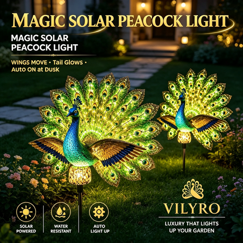 Solar Peacock Garden Sculpture – LED Auto-On, Outdoor Yard Art Decor