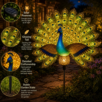 Solar Peacock Garden Sculpture – LED Auto-On, Outdoor Yard Art Decor