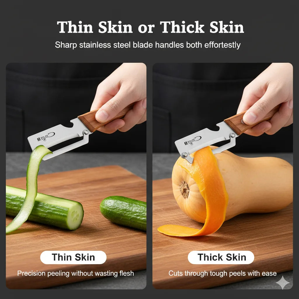Stainless Peeler , High-Grade Durability, Clean, Precision Peeling + Bottle Opener