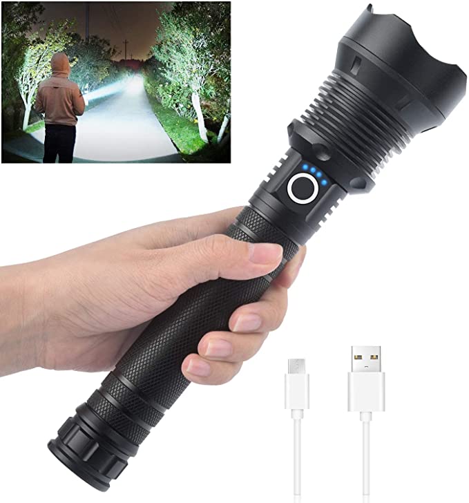 High Lumens Long Tactical Flashlight, Rechargeable Handheld Light