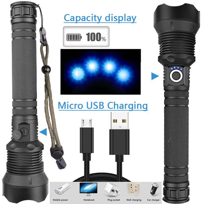 High Lumens Long Tactical Flashlight, Rechargeable Handheld Light