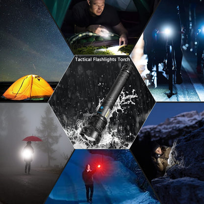 High Lumens Long Tactical Flashlight, Rechargeable Handheld Light