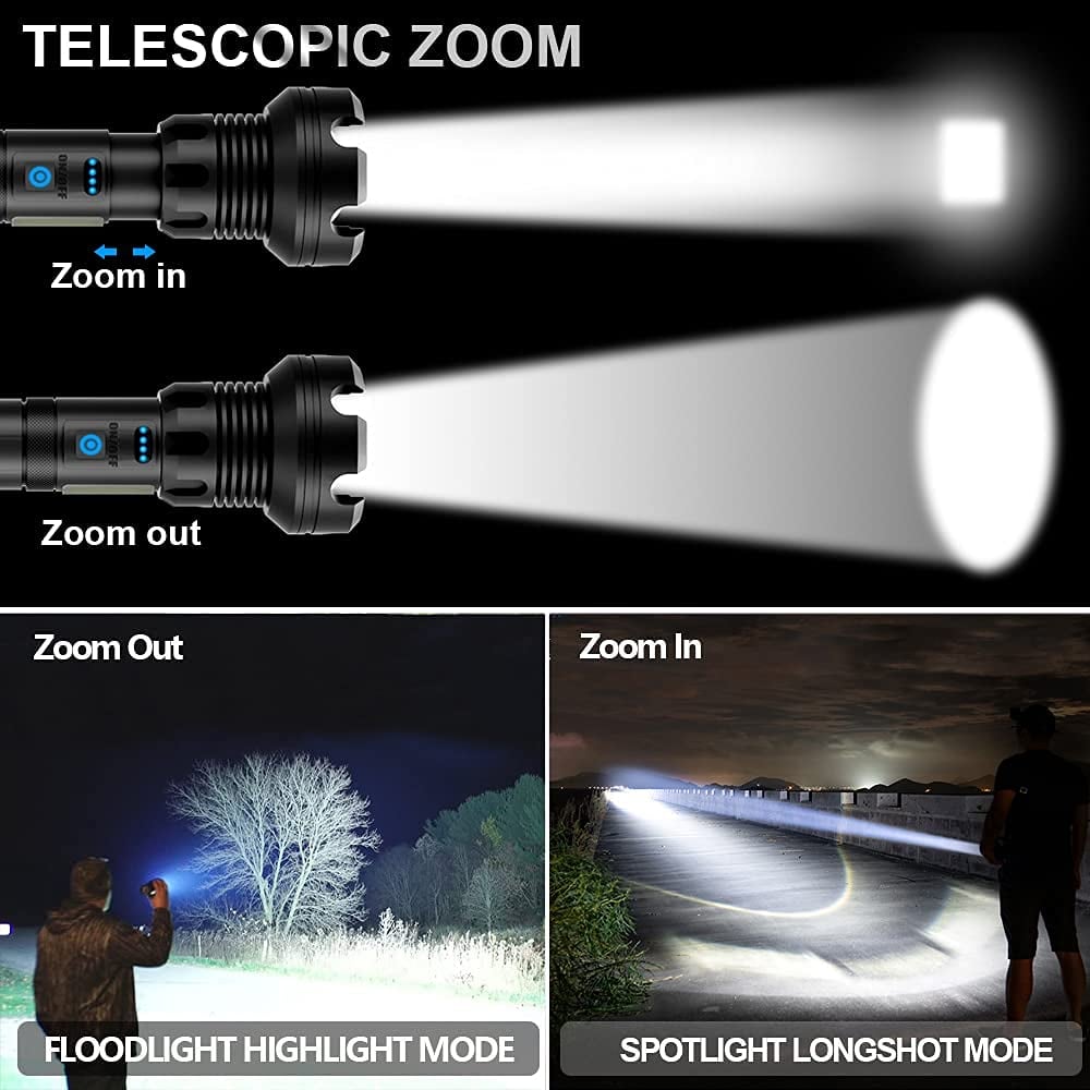 High Lumens Long Tactical Flashlight, Rechargeable Handheld Light