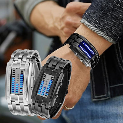 Men’s LED Digital Bracelet Watch – Stainless Steel Sports Style with Blue Light Display