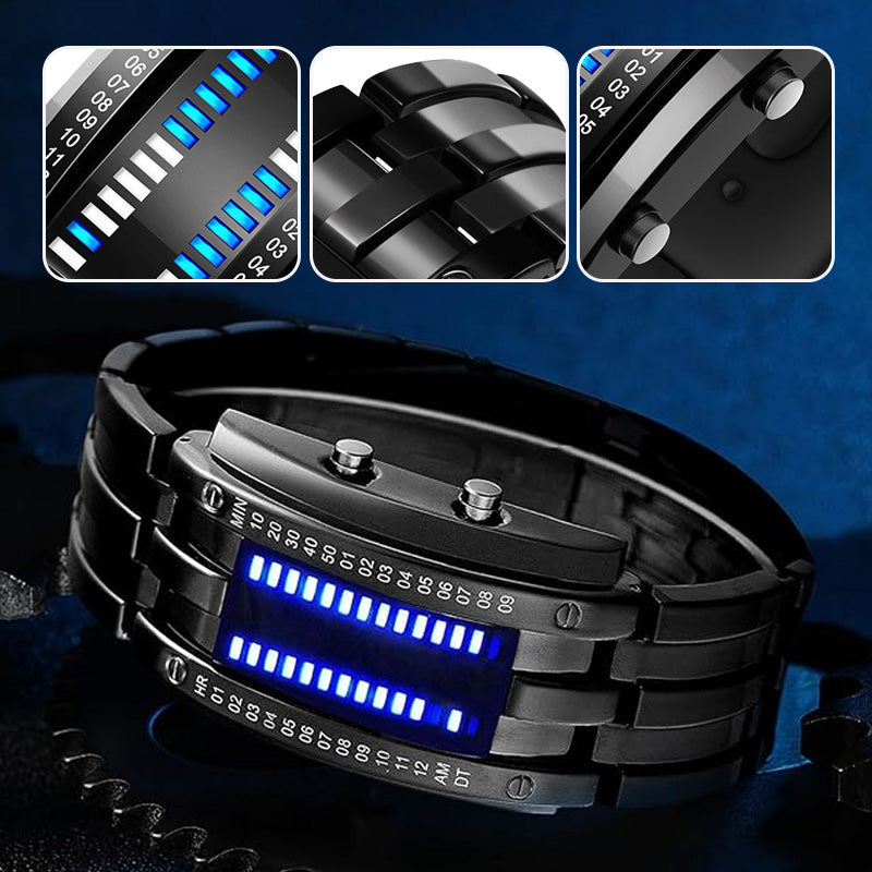 Men’s LED Digital Bracelet Watch – Stainless Steel Sports Style with Blue Light Display