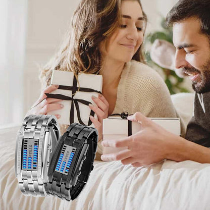 Men’s LED Digital Bracelet Watch – Stainless Steel Sports Style with Blue Light Display