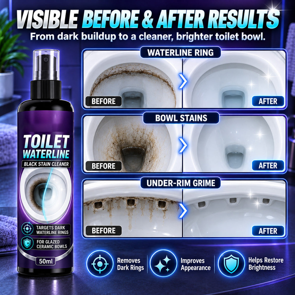 🥳2026 HOT SALE🚽🌟 Waterline Cleaner – concentrated blue gel clings to vertical stains✅