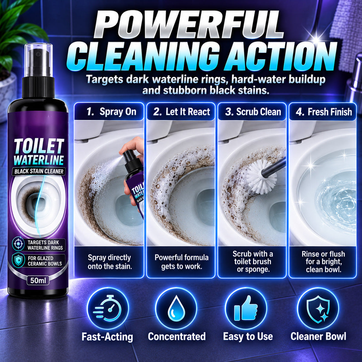 🥳2026 HOT SALE🚽🌟 Waterline Cleaner – concentrated blue gel clings to vertical stains✅